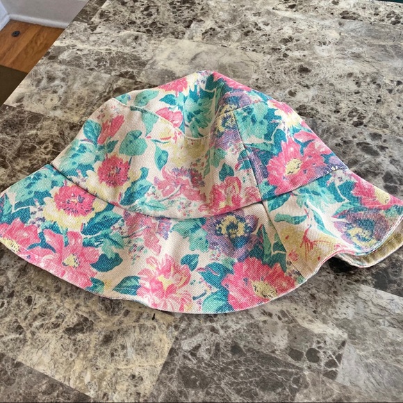 Vintage floral tan & pink floppy summer bucket hat - Picture 3 of 7